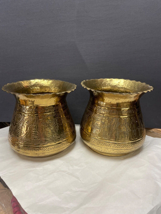 Incised Matching Brass Pots