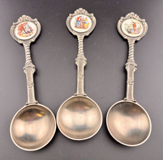 Vintage German Pewter Spoons Romantic Scenes(3) Zinn 95%