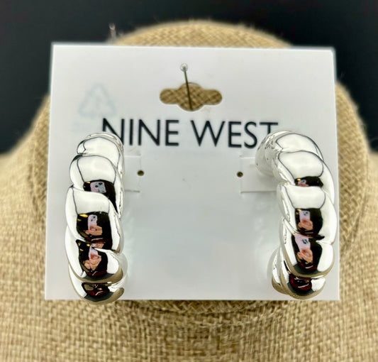 NWT Nine West Silver-Tone Spiral Open Hoop Earrings