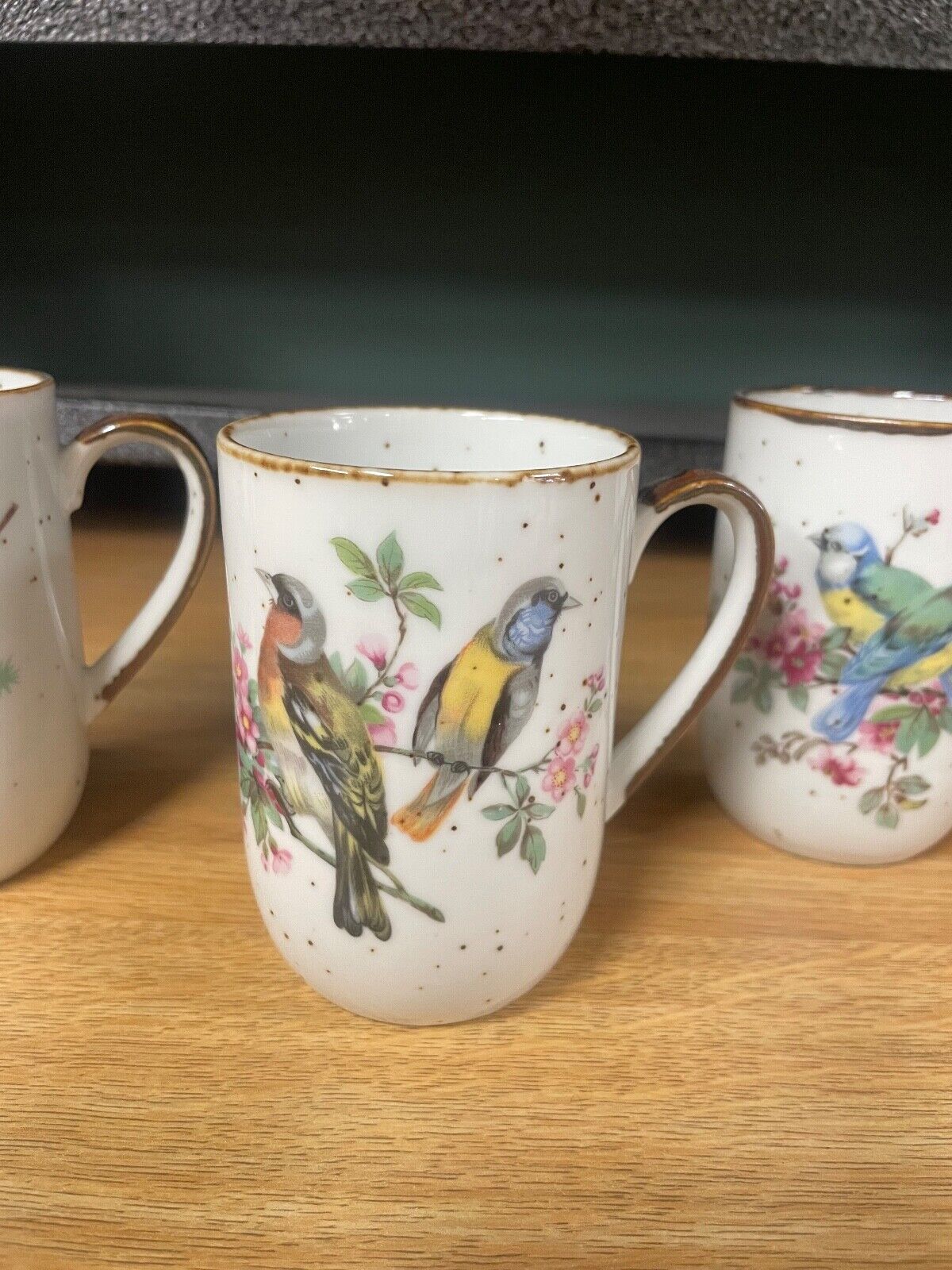 Vintage Porcelain Mugs Birds Japan Set of Three