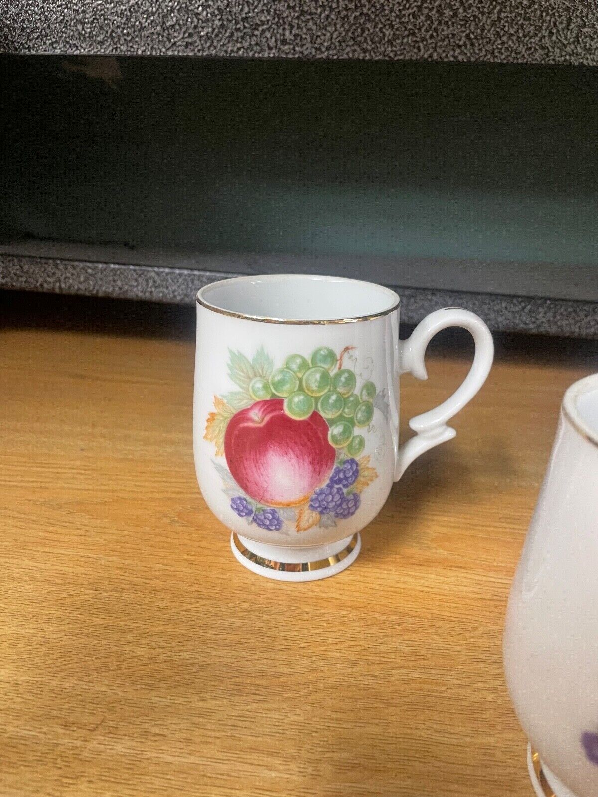 Vintage Porcelain Mugs Royalton China Co. Fruit with Gold Rims Set of Four