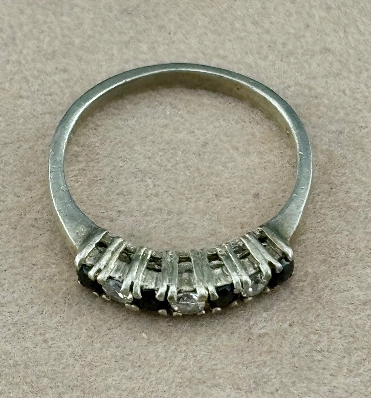 Genuine Sapphire and Cubic Zirconia Band Ring Sterling Silver Sz. 7