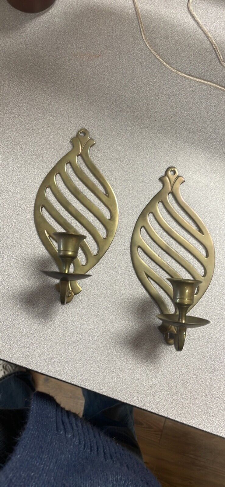 Solid Brass Vintage Candle Sconces Pair