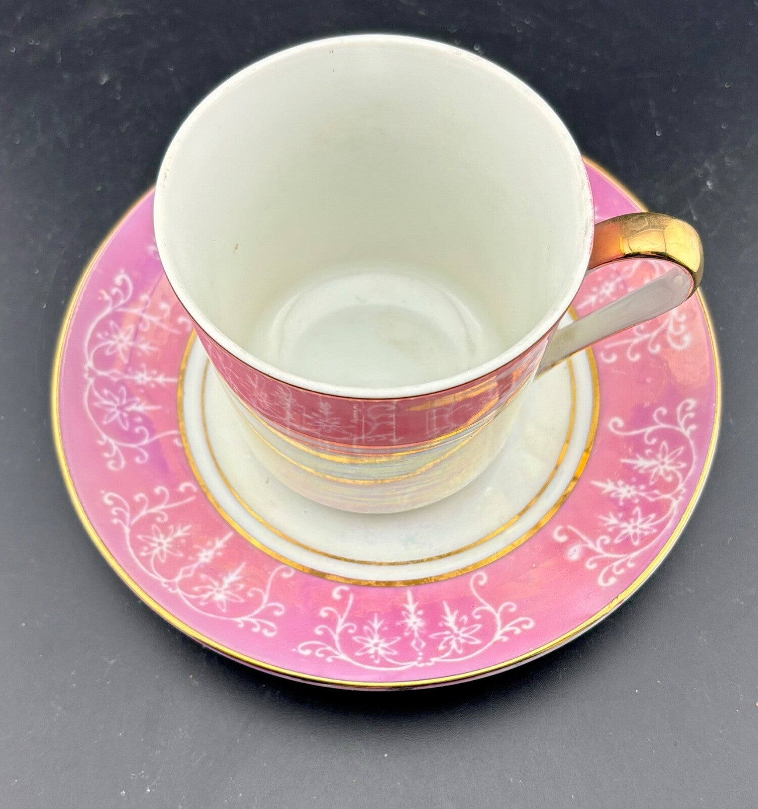 Vintage Tea Cup and Saucer Japanese Pink Luster with Gold Accent
