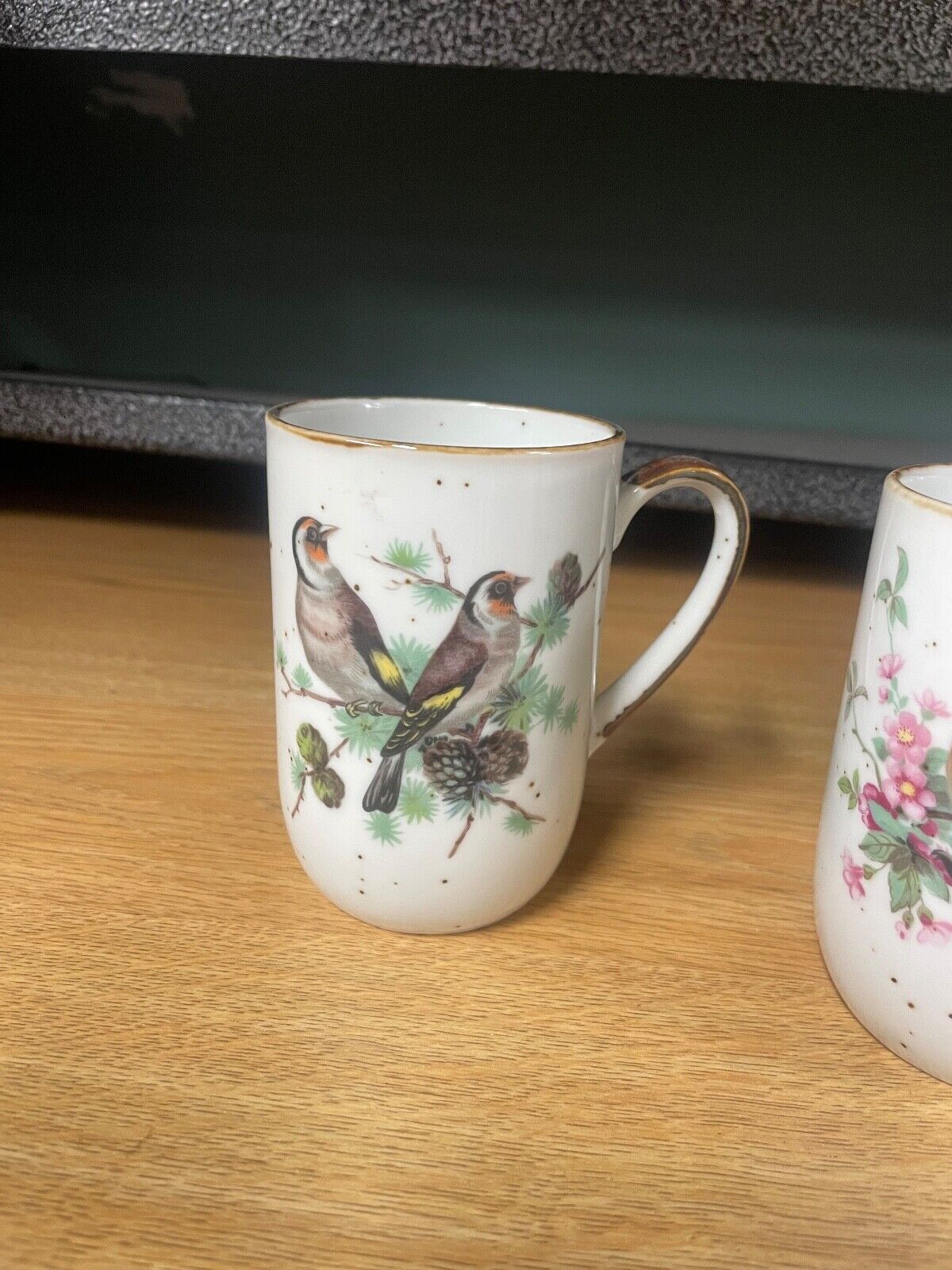 Vintage Porcelain Mugs Birds Japan Set of Three