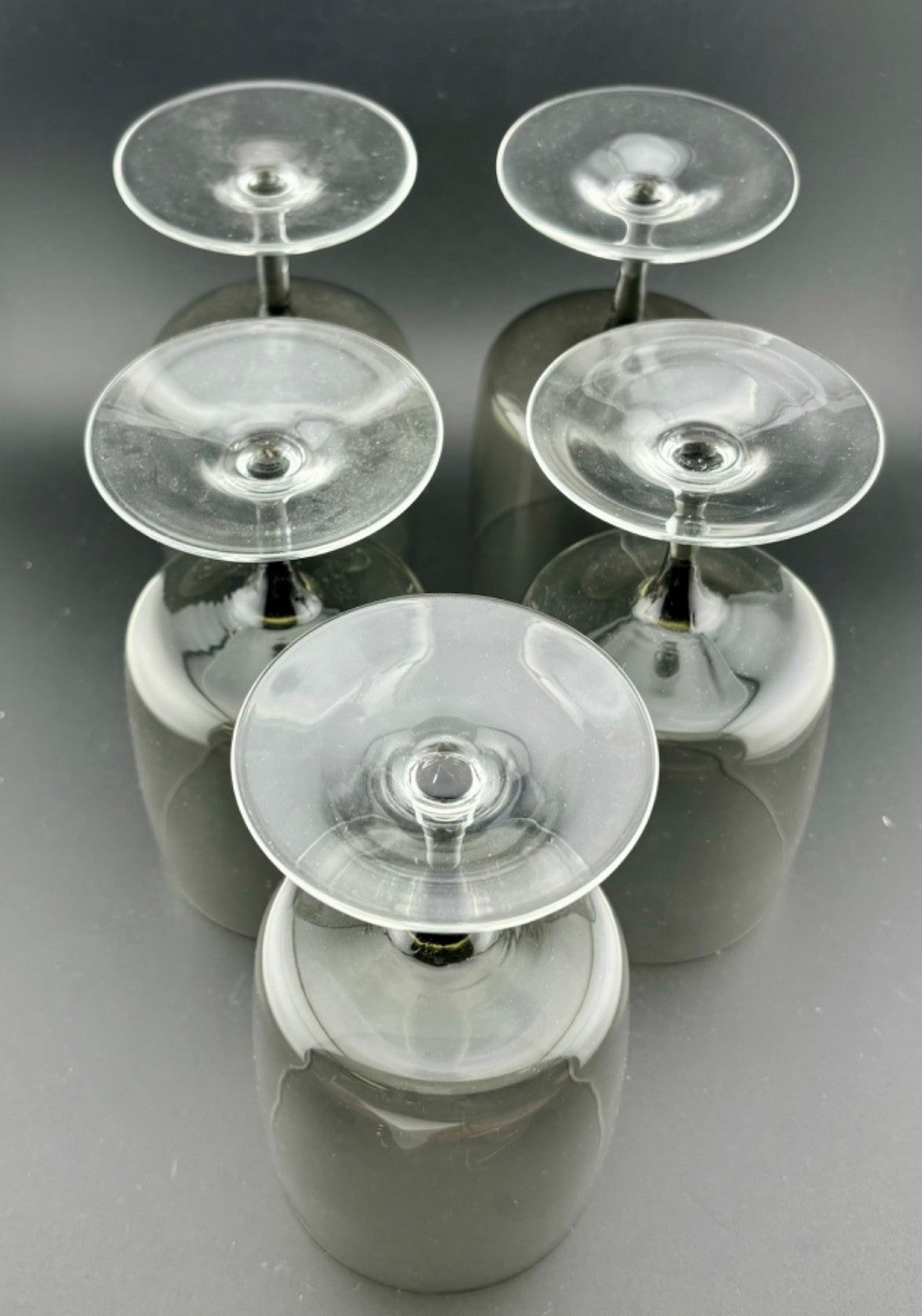 Mid-Century West German Smokey Crystal Wine/Water Glasses Set of 5