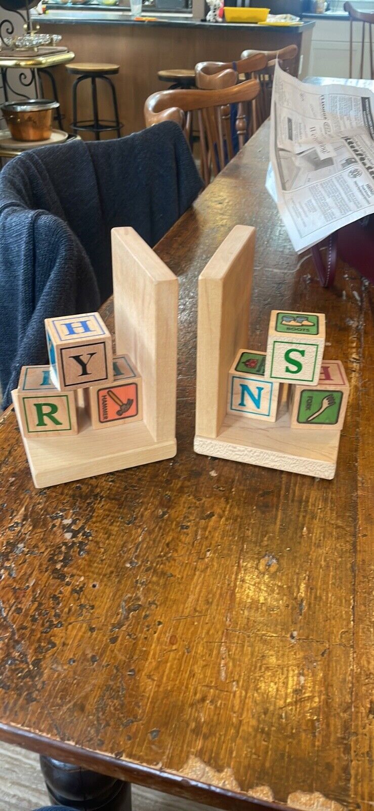 Pair Children's Bookends Alphabet Blocks Montgomery Schoolhouse