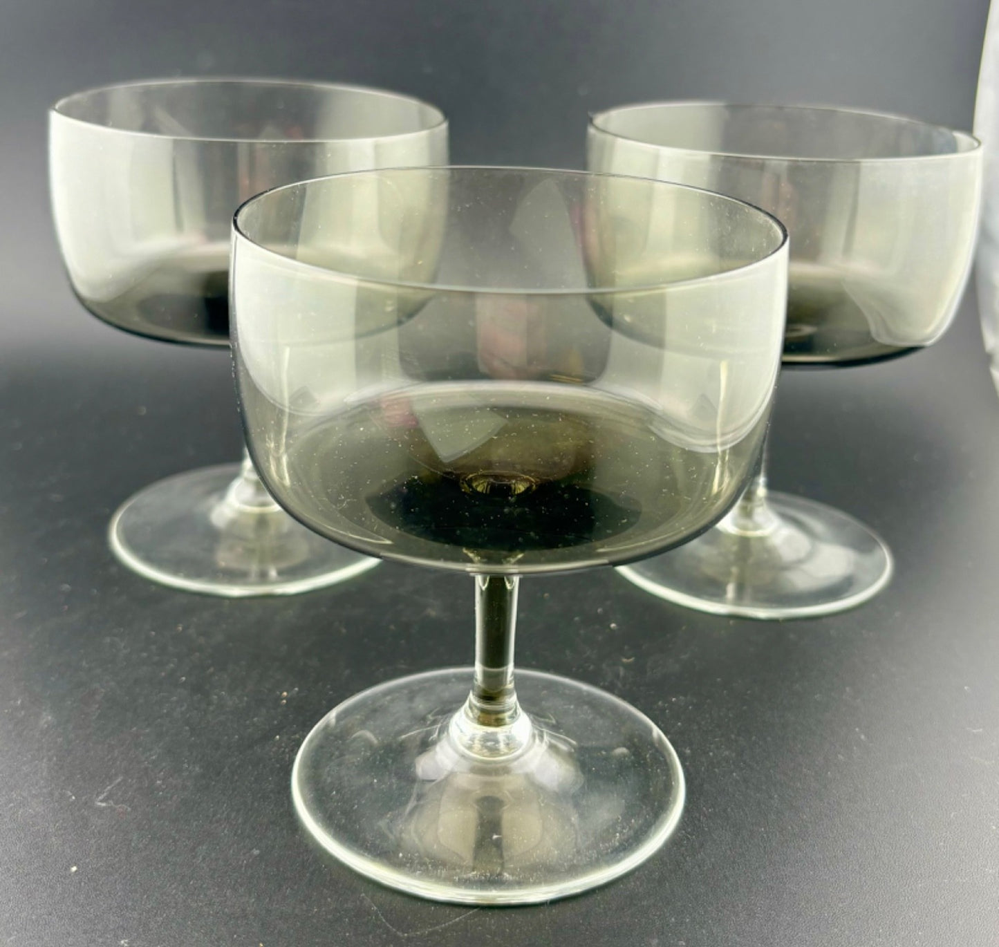 Mid-Century West German Smokey Crystal Champagne Coupe Glasses Set of 3