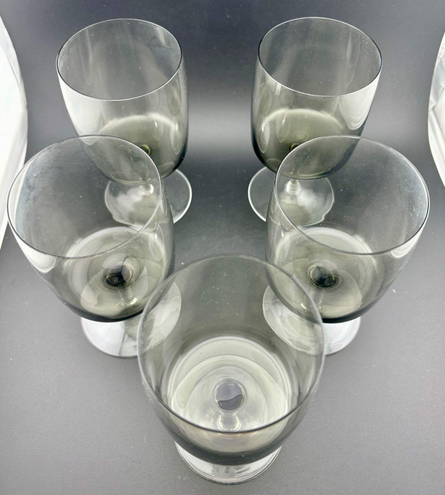 Mid-Century West German Smokey Crystal Wine/Water Glasses Set of 5