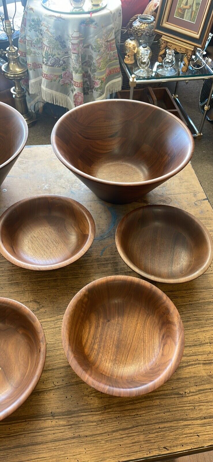 Vintage Solid Walnut Salad Serving Set 8 Pieces