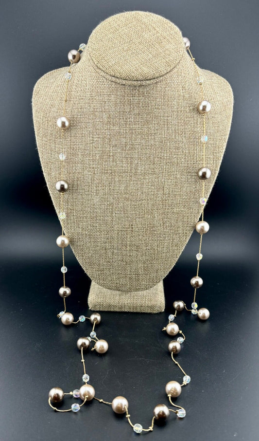 Long Pearl and Rhinestone Lia Sophia Necklace NK