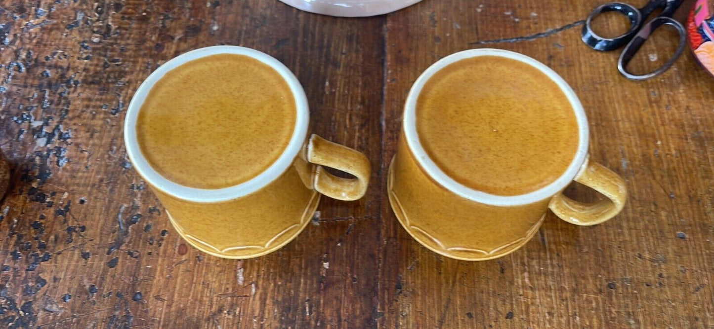 Vintage Mid-Century Ceramic Mugs Harvest Gold Glaze Pair