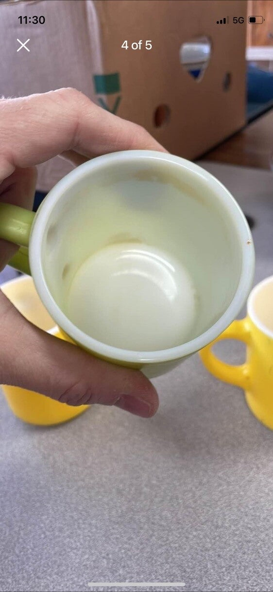 Set of Three Vintage Milk Glass Mugs Colorful