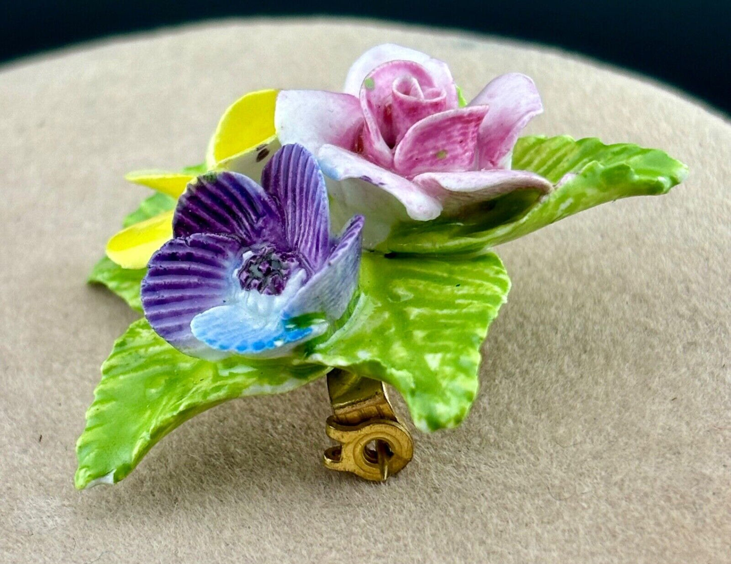 Vintage English Bone China Floral Brooch