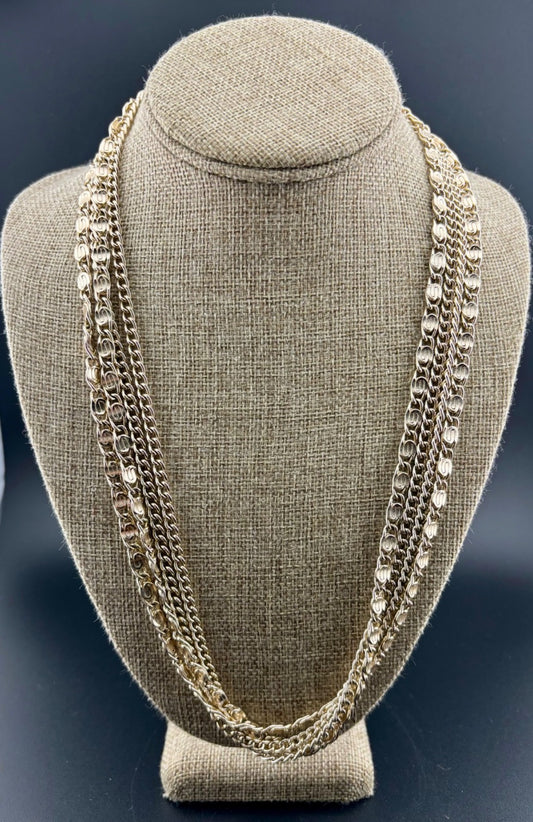 Sarah Coventry Vintage Signed Modern Gold Tone Multi Strand Chain Necklace