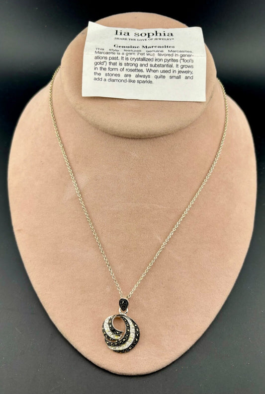 Lia Sophia Silver-Tone Genuine Marcasite Pendant Necklace