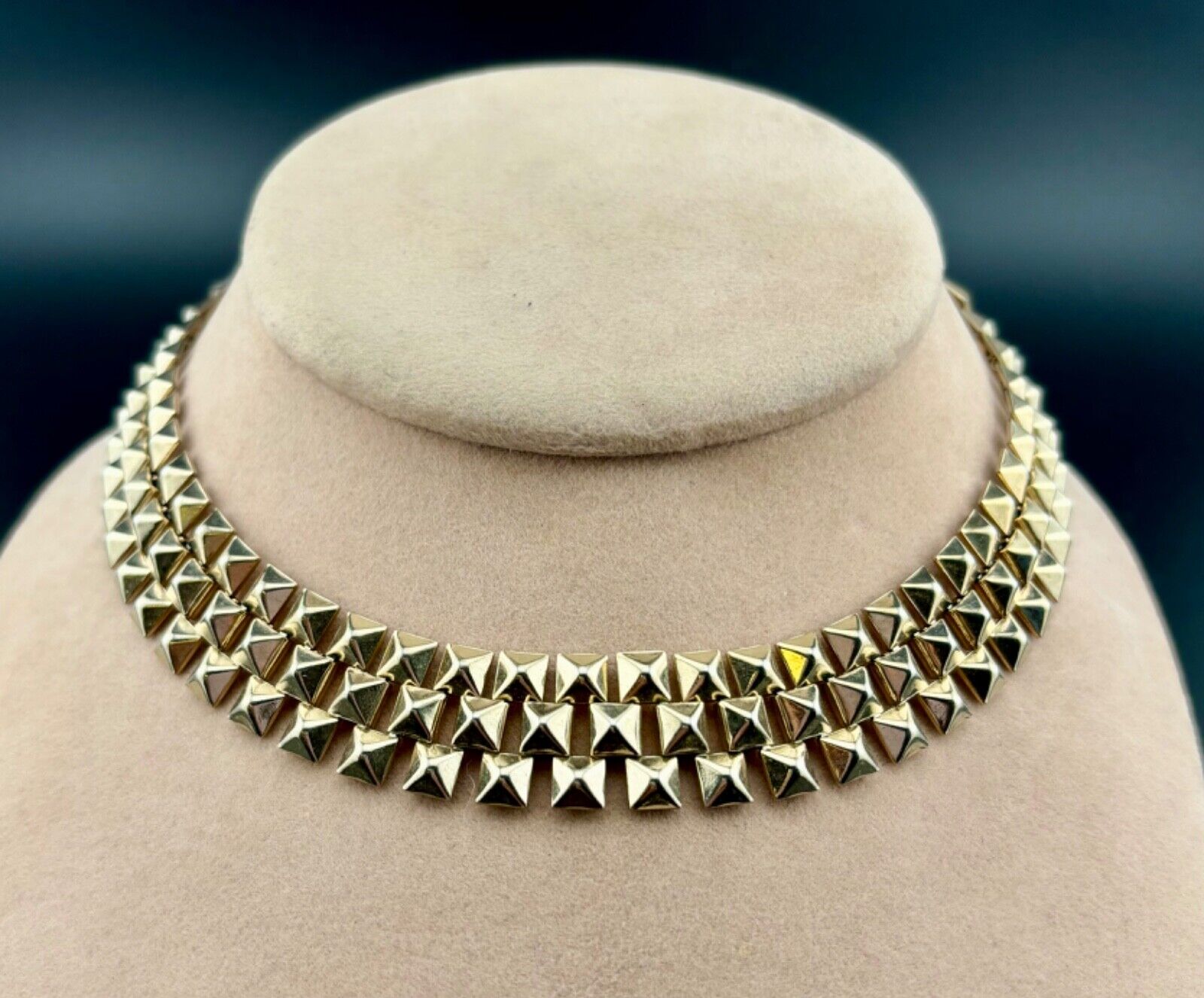 Vintage Gold Tone Woven Flat Wide Choker Chain Necklace