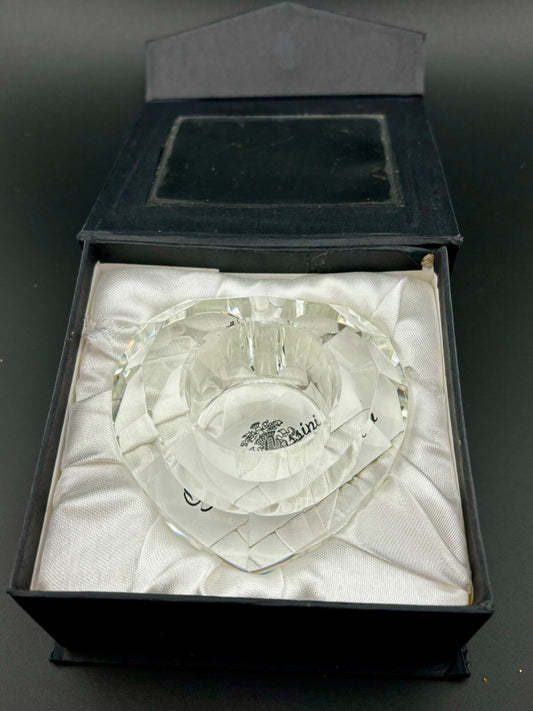 Oleg Cassini Crystal Votive Candle Holder Heart Shaped Clear Glass Signed
