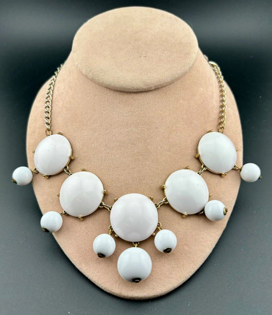 Vintage Statement Piece White Cabachon and Gold-Tone Necklace NK