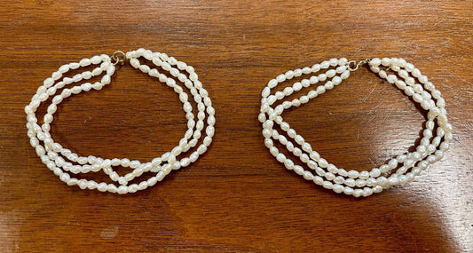 Pair of Vintage Freshwater Pearl Mulit-Strand Bracelets 14KT Gold Filled Clasps