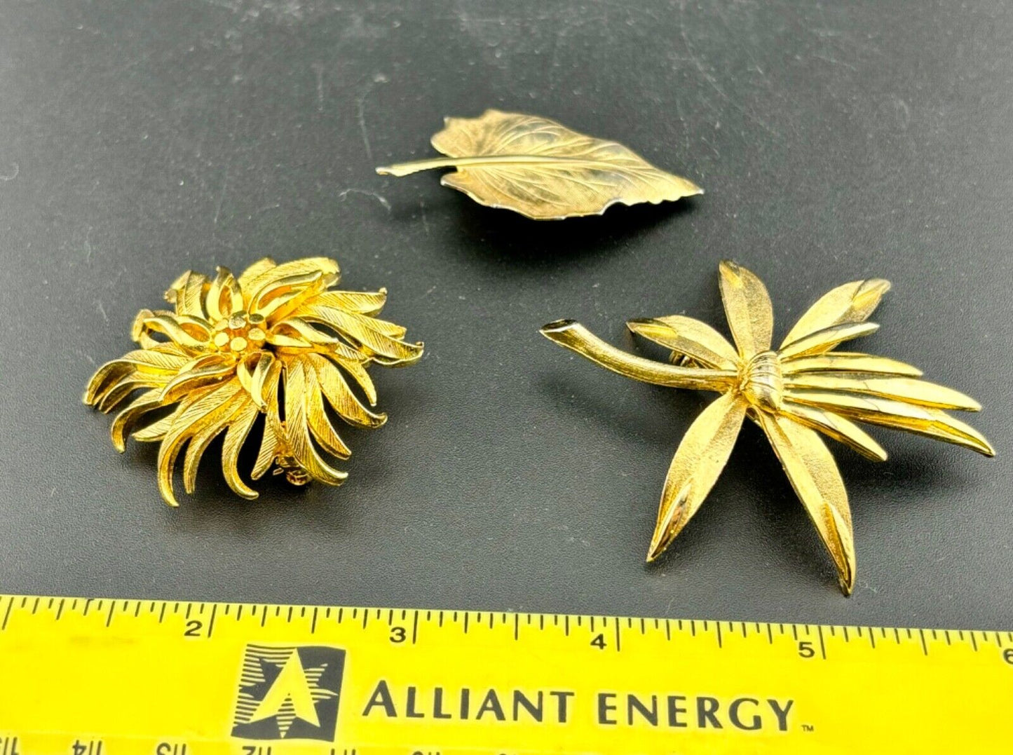 Three Vintage Gold Tone Floral Brooches NK