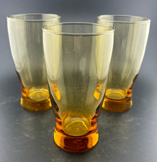 Vintage Amber Weighted Bottom Glasses(3)
