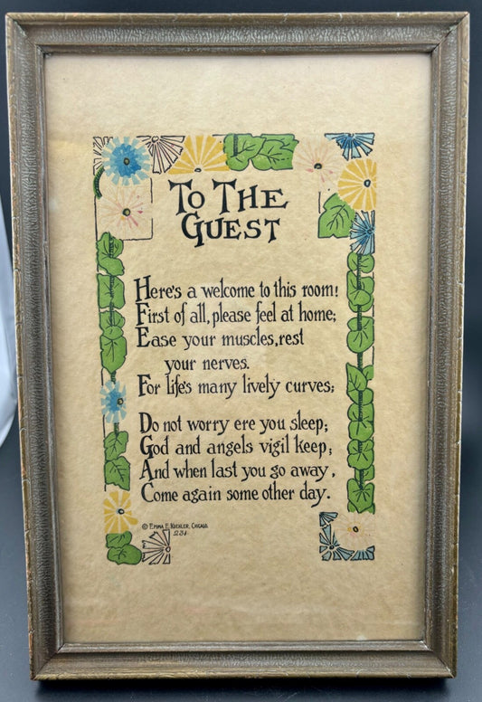 Vintage Framed Buzza Motto "To The Guest"