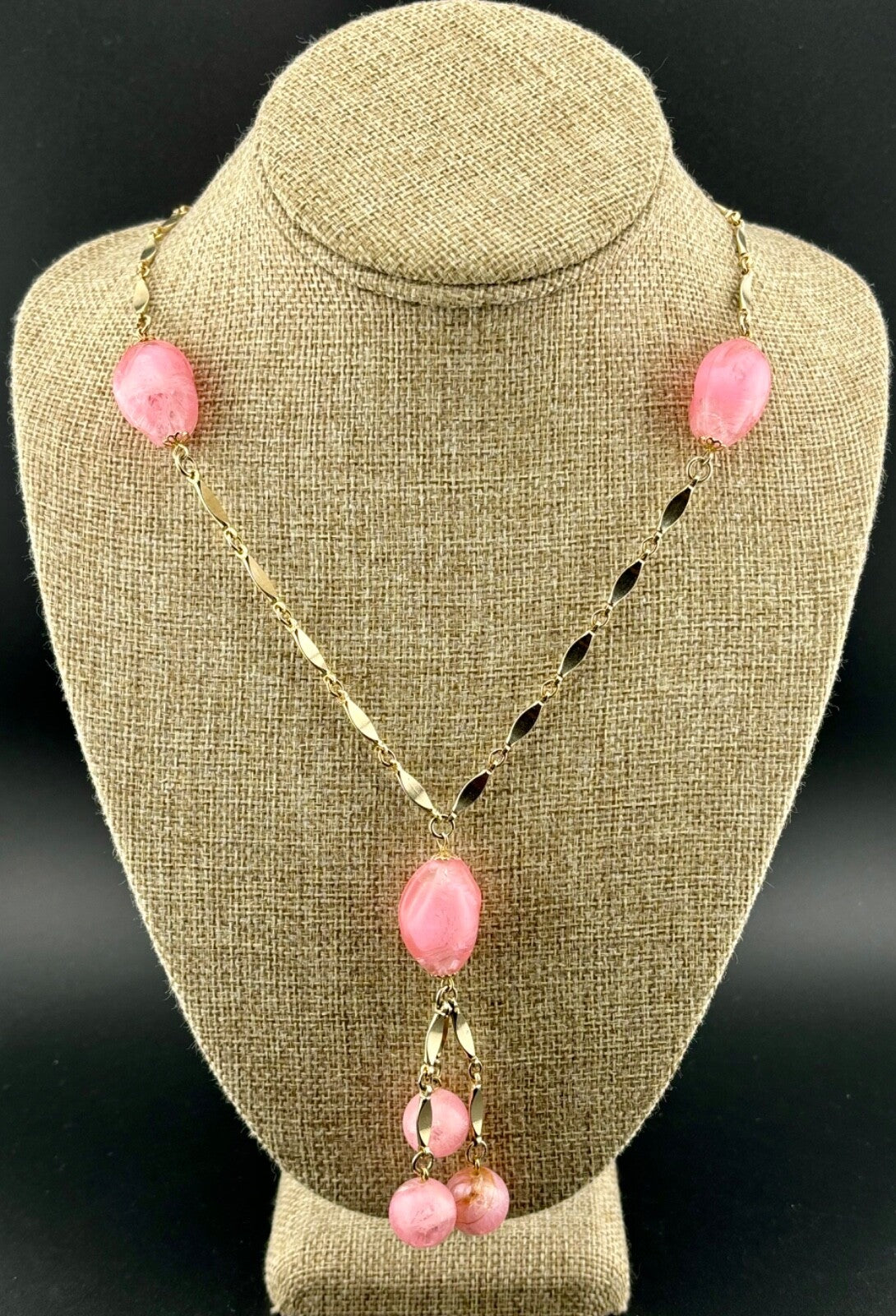 Vintage Gold-Tone/Pink Acrylic Tassel Necklace NK