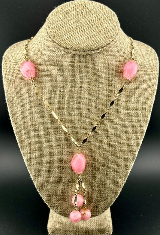 Vintage Gold-Tone/Pink Acrylic Tassel Necklace NK
