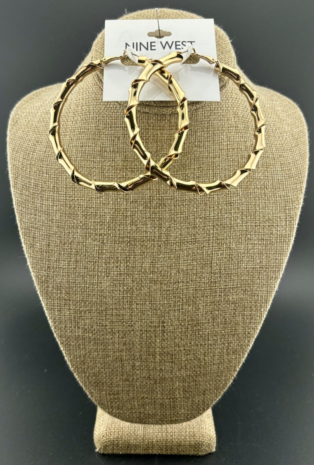 3" Gold-Tone Twisted Metal Nine West Hoop Earrings New