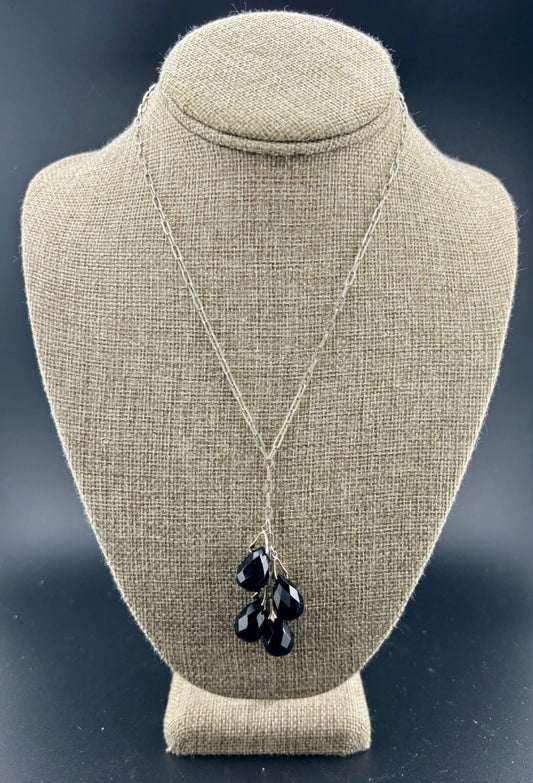 Sterling Silver .925 Black Crystal Y-Drop Necklace