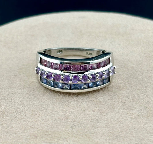 STS Sterling Silver Tanzanite Mauve/Pink Sapphire Ring Sz. 8