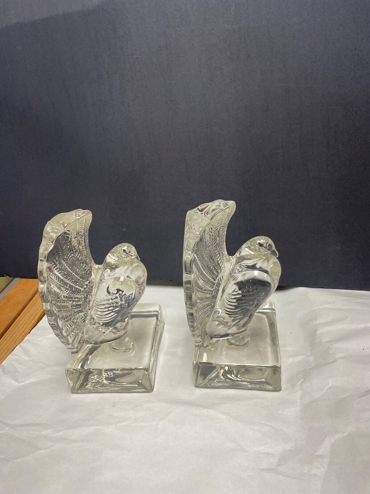 Vintage Pair of Glass Pigeon Bookends