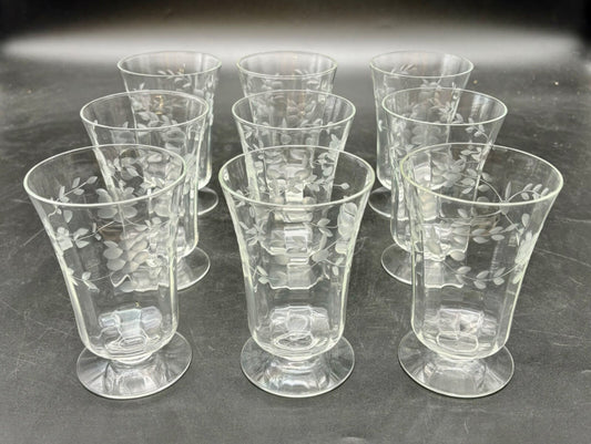 Vintage McBride Footed Etched Roses Juice Glasses(9)