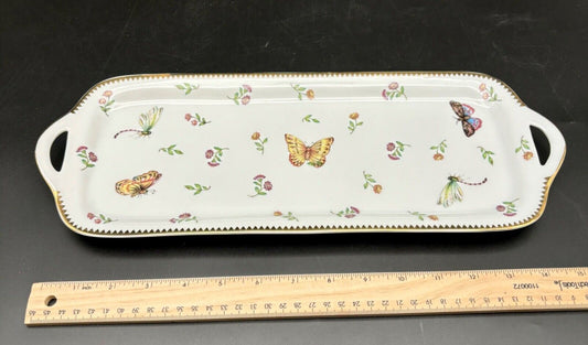 Godinger 16 Inch Primavera Handled Bread Sandwich Tray Butterflies