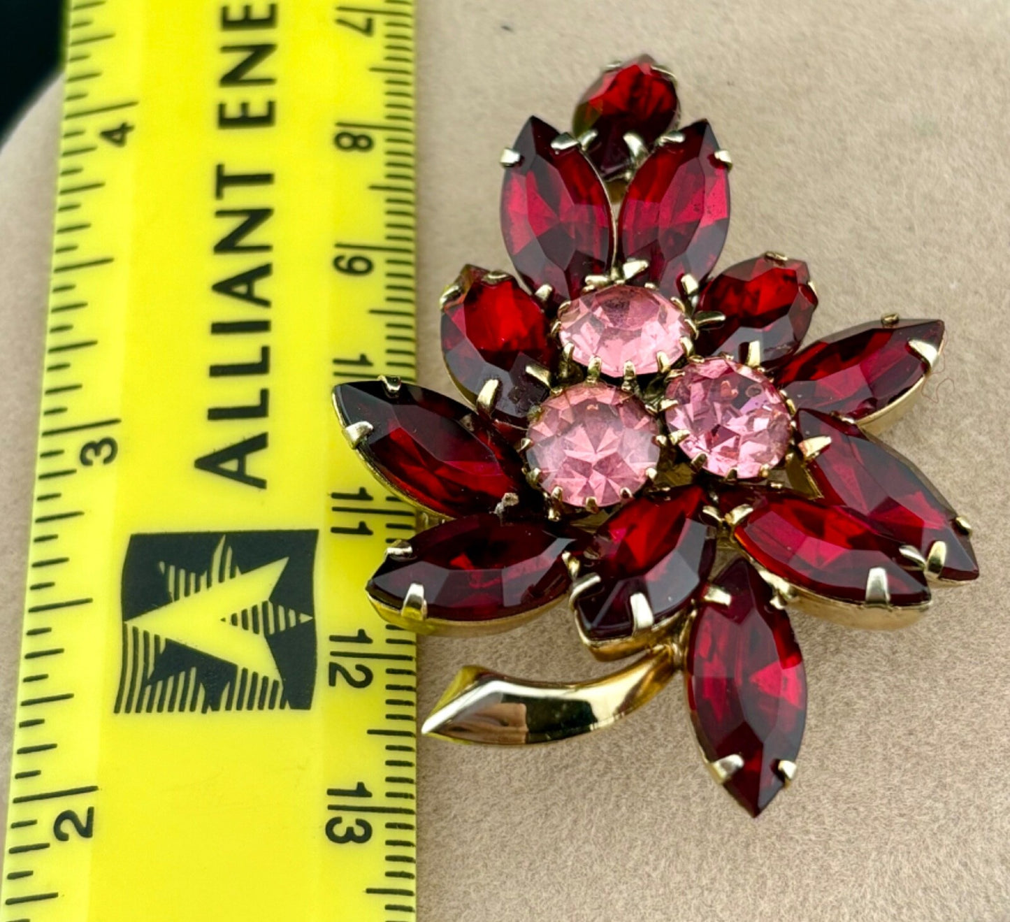 Vintage Pink/Red Rhinestone Brooch NK
