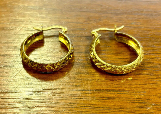 Vintage Gold over .925 Sterling Silver Etched Hoop Earrings