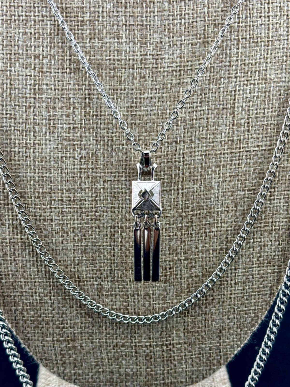 Vintage Silver-Tone Multi-Strand Pendant Necklace Modern Style
