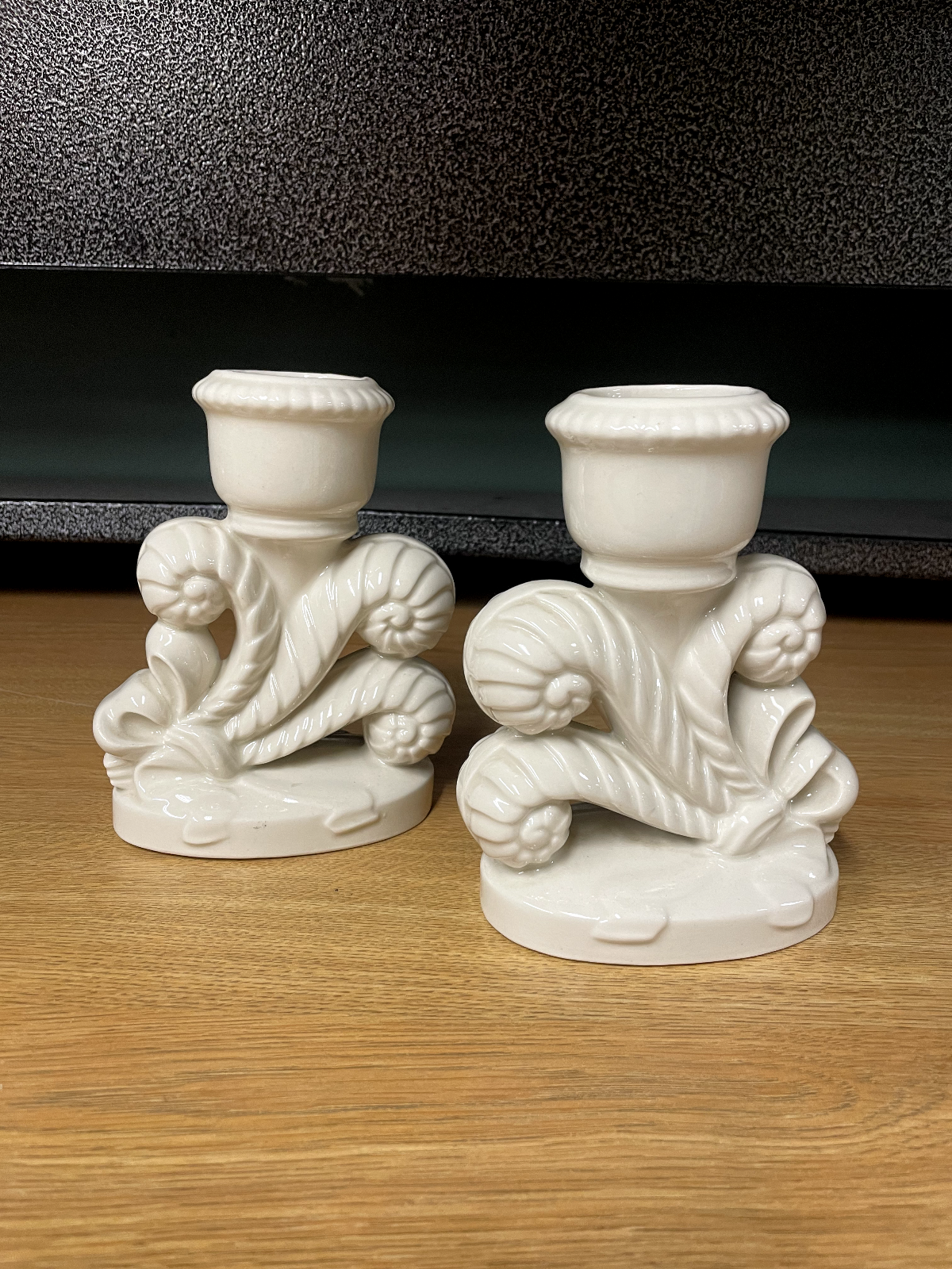 Pair of Vintage Porcelain Candle Stick Holders