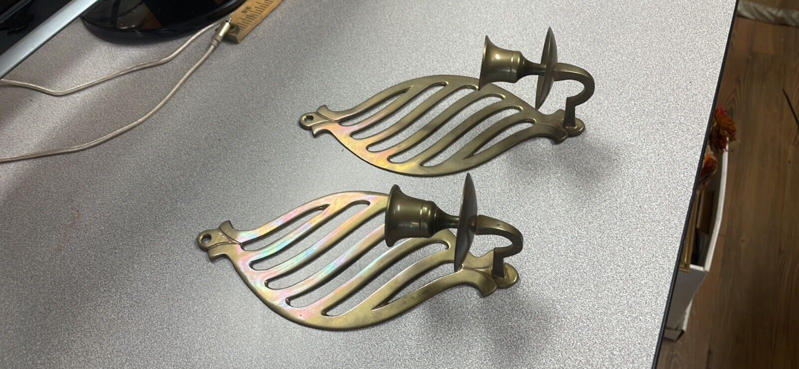 Solid Brass Vintage Candle Sconces Pair