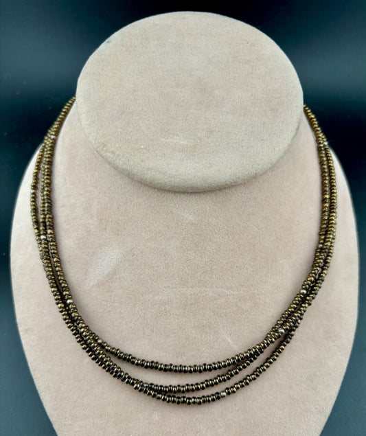 SILPADA Metallic Bronze Seed Bead 3-Strand Necklace Sterling Silver