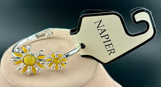 NWT Napier Yellow Floral Rhinestone Hinged Bracelet Damaged
