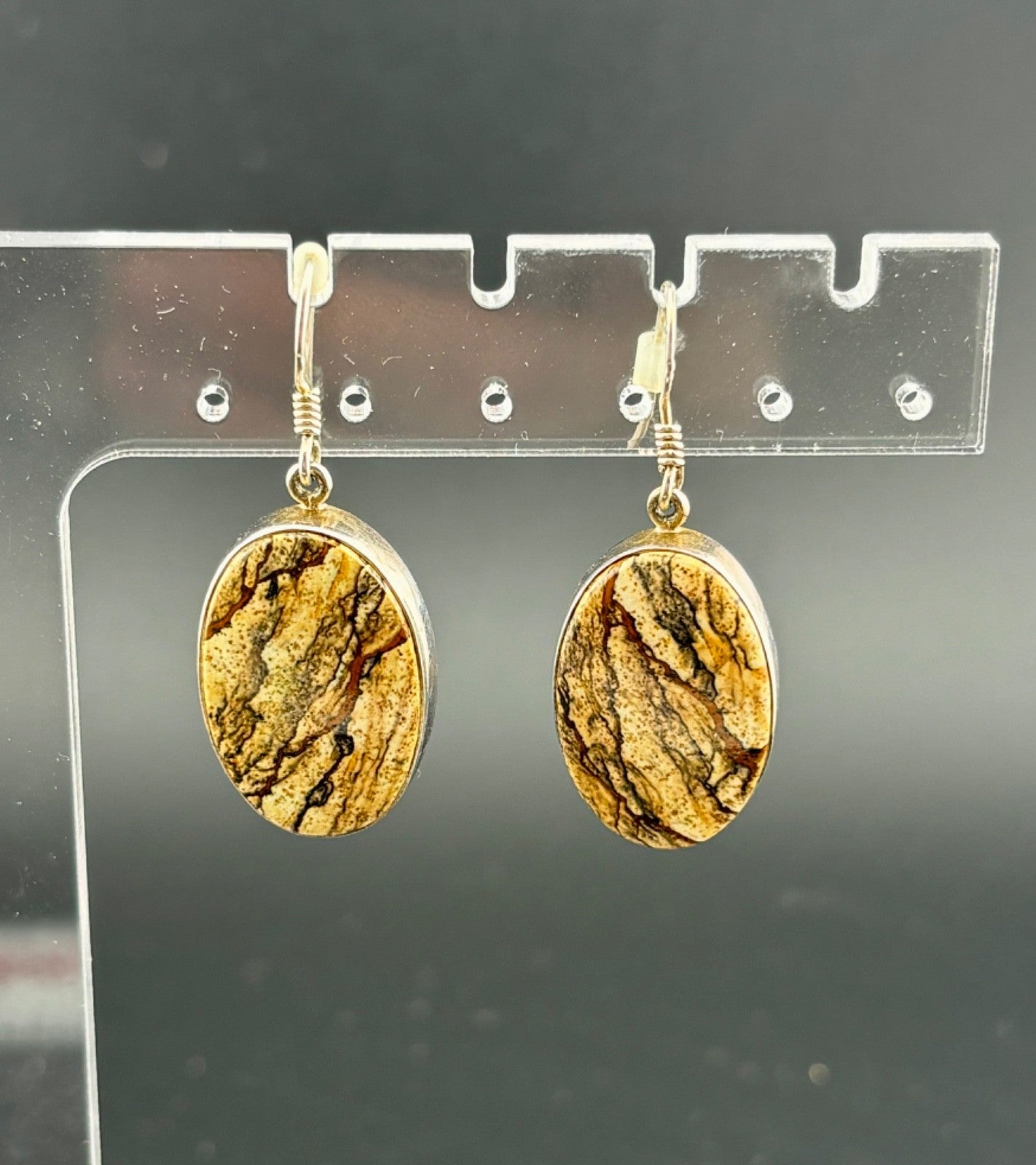Two Pairs Sterling Silver Dangle Earrings Pictured Jasper