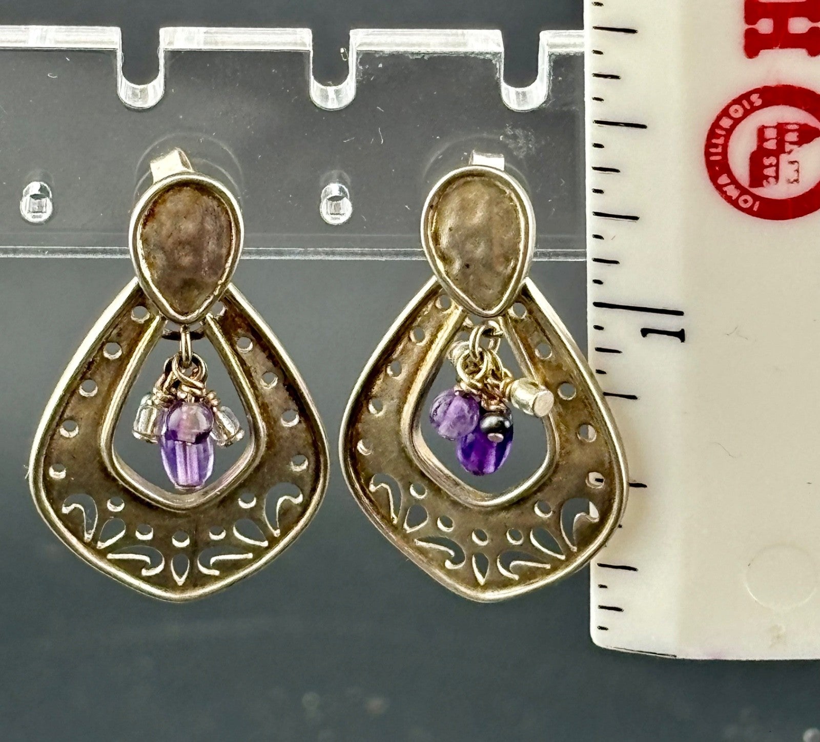 SILPADA Sterling Silver Cut Out AMETHYST Beaded Post Earrings~Retired.