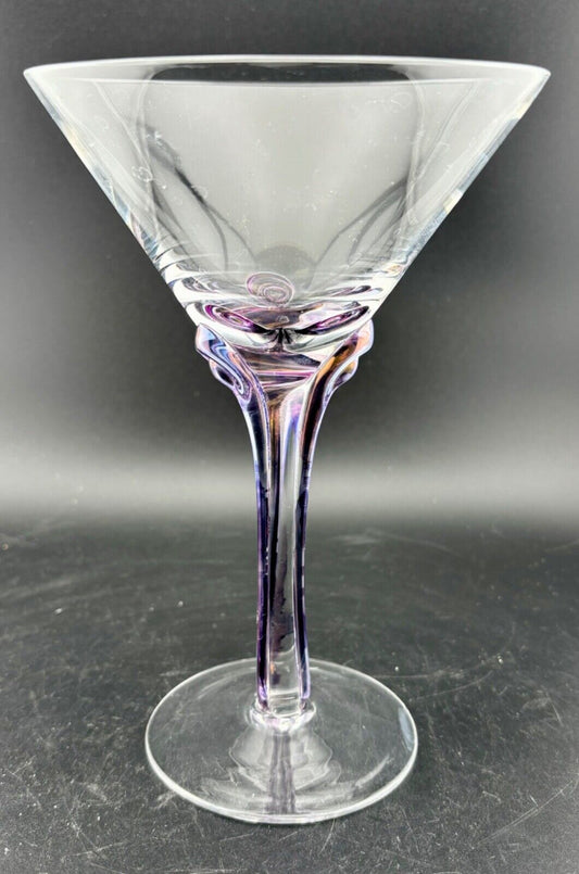Purple and Clear Tear Drop Detail Martini Glass