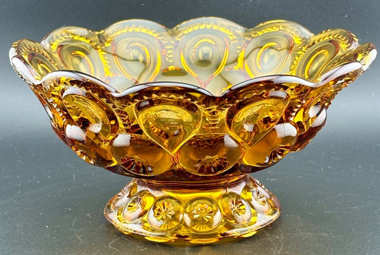 LE Smith Moon and Stars Amber Glass Compote Bowl 7.5"