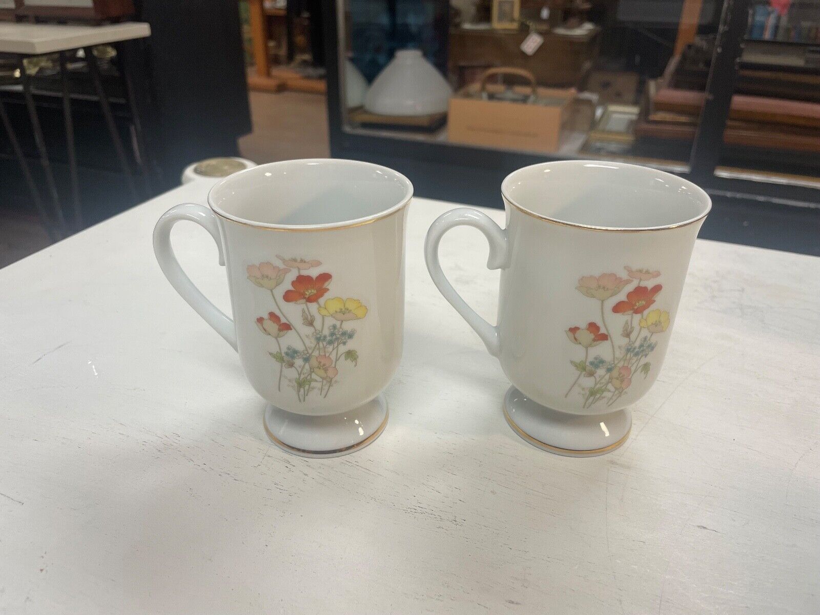 Vintage Fanci Florals Poppy Mugs Pair